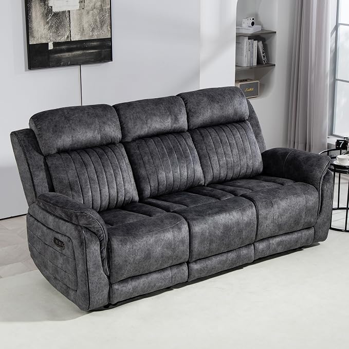 Zero Gravity Power Reclining Sofa with Adjustable Headrest, Electric Reclining Couch with Wireless Charge, USB Ports, Power Loveseat Recliner Sofa for Living Room (Grey-Sofa)