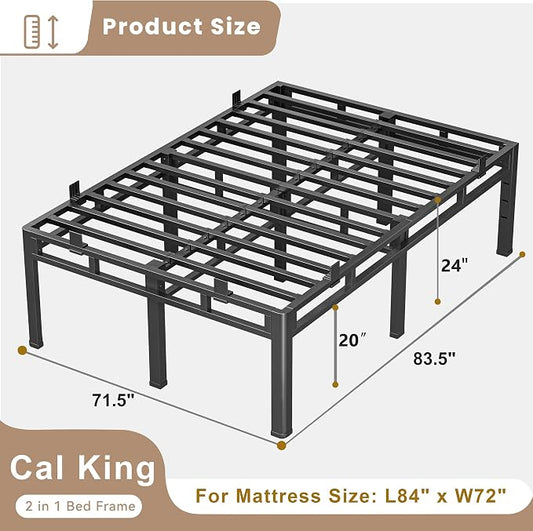 ROIL 24 Inch Cal King Bed Frame, Metal Bed Frame & Box Spring 2 in 1 Platform with Round Corner Legs, 4000LBS Double Layer Bed Frame with Headboard Holes Mattress Baffles, Noise-Free Easy Assembly