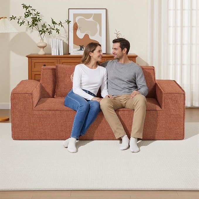Luxanimarion 77'' Modern Small Loveseat, No Assembly Required Cloud Sofa Cloud Sofa Boneless Couches with 2 pcs Pillows for Living Room, Apartment(Polar Fleece-Brown)