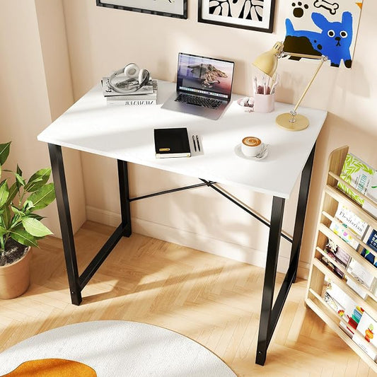 DUMOS 32 Inch Small Computer Desk for Home Office, Modern Study Work Table Simple Style for Bedroom, Writing Desks with X-Shaped ReInchforcement, Black
