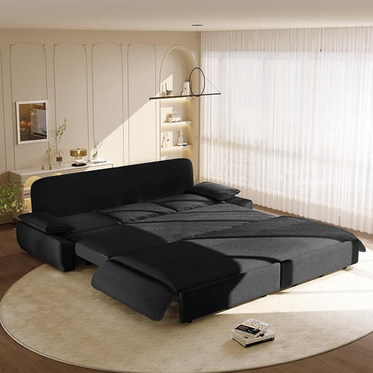 94.5" Pull Out Couch King Size, Futon Sofa Bed, 3-in-1 Convertible Sleeper Sofa Bed with Cushion Armrest, Modern Corduroy Loveseat Couches for Living Room, Small Space, Apartment, Black
