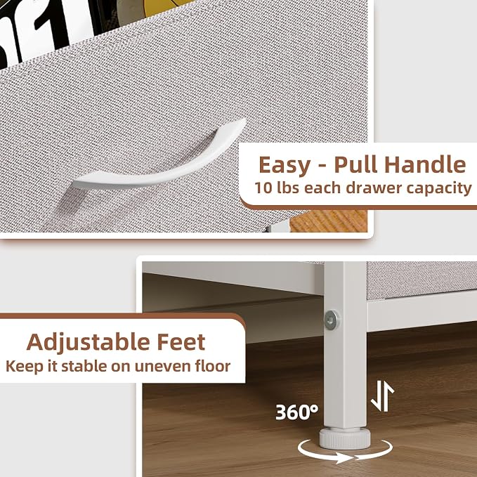 Somdot Tall Dresser for Bedroom with 5 Drawers, Storage Organizer Chest of Drawers with Removable Fabric Bins for Closet Bedside Living Room Laundry Entryway Hallway, Ash Grey