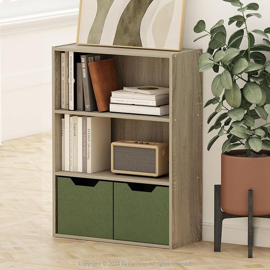 Furinno PASIR Book Shelf, 3-Tier Bookshelf, Storage Shelves Bookcase, 9.7 x 23.7 x 31.5, for Living Room, Bedroom, Home Office, Sonoma Oak