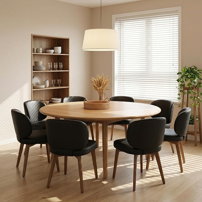 YOUNIKE Dining Chairs Set of 8 Modern Kitchen Dining Room Chairs Black | Faux Leather Upholstered Armless Side Accent Chair with Back Wide Padded Seat Wooden Leg, Soft, Waterproof, Comfortable