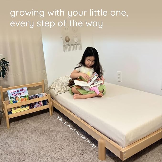 dadada Baby Bliss 4-in-1 Convertible Crib to Toddler Bed & Floor Bed – Made in Italy, GREENGUARD Gold Certified, Baby-Safe Finish, Sustainable Beechwood, Modern Design (White and Natural)