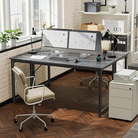 PRAISUN 63 X 24 Inch Office Computer Desk with Power Outlets and USB-C Port, Larger and Longer Gaming Desk, for Home Office, Study, Writing Work from Home Table, Metal Frame, Grey
