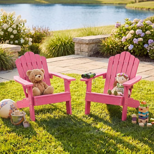 Giantex Kids Adirondack Chair, All-Weather HIPS Children's Outdoor Chair with Tilted High Backrest, Toddler Beach Chair for Garden Patio Backyard, Kids Lawn Chairs for Age 3-7 (2,Pink)