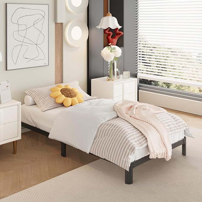 Yicensen 9 Inch Twin Bed Frames with Rounded Corner Legs, Heavy Duty Metal Twin Size Platform Bed Frame No Box Spring Needed, Easy Assembly, Noise Free, Black