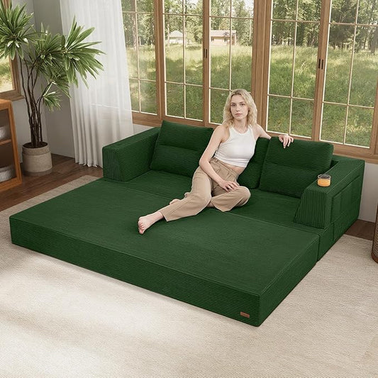 COMAX Futon Sofa Bed, Convertible Sofa Bed, Folding Boneless Couches | Boneless Couch for living room, Fold Out Small Foldable Loveseat Floor Sleeper Mattress Lounge Space‑Saving, Queen 79"