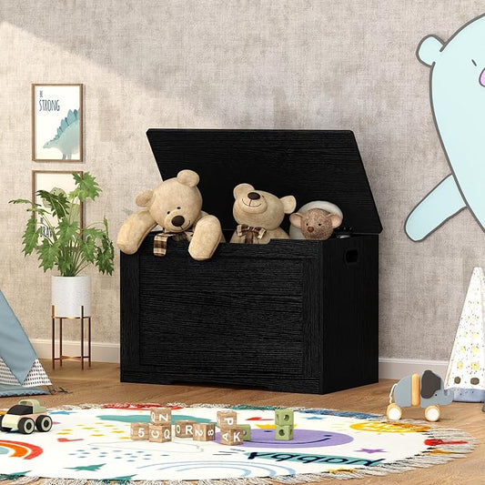 usikey 29.5” Storage Chest, Toy Box with Safety Hinge & Gel Bumpers, Toy Chest, Lift Top Storage Trunk, Supports 220 lb, for Living Room, Bedroom, Entryway, Black