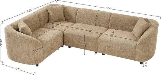 Merax 104" L-Shaped Curved Sofa, Comfy Upholstered Sectional Couch with Extra Deep Seats, Boucle Sofa for Living Room Apartment Office, Camel
