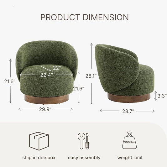 KISLOT Swivel Accent Chair Round Barrel Armchair Upholstered Performance Fabric for Living Room Bedroom Waitingroom,1 Box,Moss Green