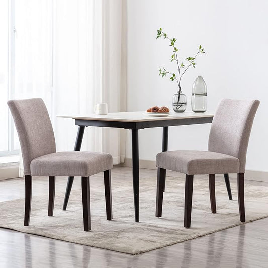 Watson & Whitely Modern Upholstered Dining Chairs, Set of 2, Dark Grey | Fabric Upholstery, Solid Wood Legs, Low Back, Modern Armless Parsons Style, for Kitchen, Dining Room, Restaurant