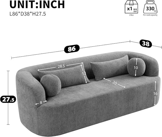 86" Chenille Cloud Loveseat Couch - Frameless Memory Foam Sofa with Pocket Springs | No Assembly Luxury 3-Seater Modern Curved Floor Sofa in a Box for Living Room & Apartment | Breathable material