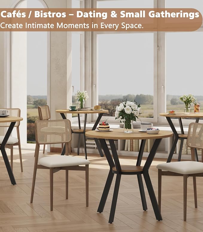 Round Kitchen Tables for 2-4, 31.5" Small Dining Tables with Storage, Rustic Wood Circle Dinner Table with Metal Leg, Farmhouse Dinner Table for Small Space, Dining Room, Kitchen, Office, Apartment