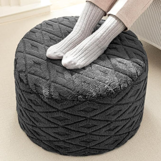 Round Pouf Ottoman 20 x 20 x 14 Inches Boho Poof Home Decor Floor Pouffe Ottoman Foot Rest for Couch Sofa Bean Bag Chairs Living Room Bedroom (Dark Gray)