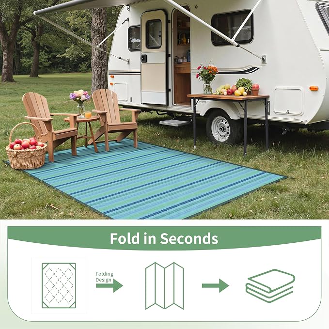 GENIMO Outdoor Rug for Patio Clearance, 6'x9' Reversible Plastic Straw Rugs, Lightweight Waterproof RV Camping Mat for Camper, Balcony, Deck, Backyard, Picnic, LightBlue