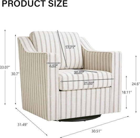 Swivel Accent Chair, Modern Round Barrel Arm Chair for Living Room, Bedroom, Comfy Club Reading Chairs for Adults (Pinstripe Light Brown, Set of 2)