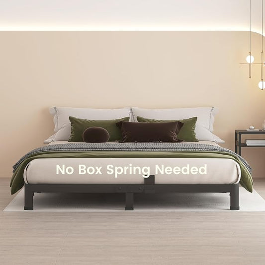 MAF 4 Inch Queen Metal Platform Bed Frame with Round Corner Legs, 3000 LBS Heavy Duty Steel Slats Support, Noise Free, No Box Spring Needed, Easy Assembly