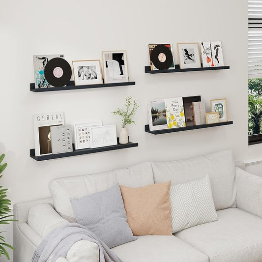 Axeman 30 Inch Black Floating Shelves | Picture Ledge Shelf Set of 4 | Rustic Wood Wall Shelves with Lip | 30" Black Picture Shelf for Wall with Ledge | Photo Shelves