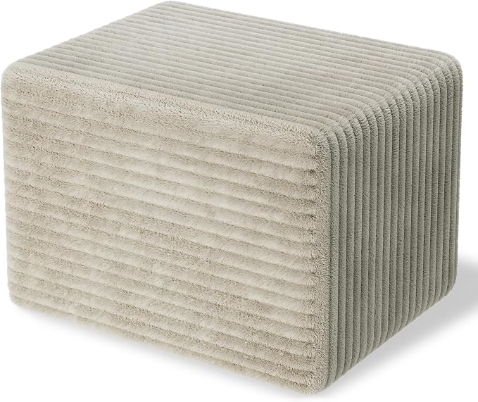 WLIVE Pouf Ottoman Foot Rest, Square Bean Bag Ottoman Coffee Table for Living Room, Greyish Beige