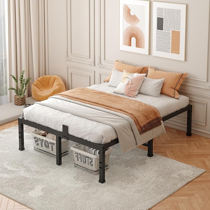 FUIOBYVV Queen Bed Frames, 16 Inch Heavy Duty Metal Platform Bed Frame Queen Size Support Up to 3500 lbs, No Box Spring Needed, Headboard Compatible,Steel Slat Support, Noise Free, Easy Assembly