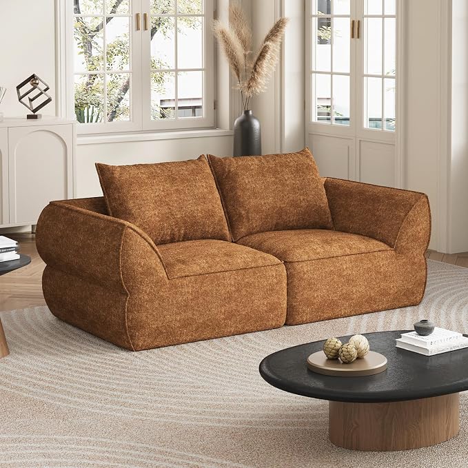 76.4" Cloud Loveseat Sofa, Deep Seat Couch with Pillows, Modern Comfortable Upholstery Boneless Sofa, 1 piece for Living Room, Bedroom, Apartment, Removable Cover,No Assembly Required, Orange