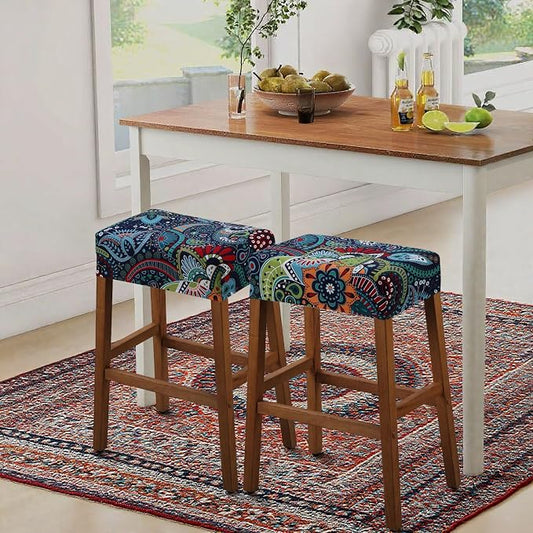 YISUN Stool Covers Rectangle - 2 Pack Stretch Waterproof Saddle Seat Cover Counter Bar Stools Bar Chairs Covers Kitchen Island Chairs Cushion Protector (2, F-deep Blue)