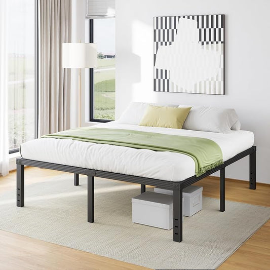 Furnitui 18 Inch High Platform California King Bed Frames, Metal Cal King Bed Frame No Box Spring Needed, Easy Assembly, Noise Free, Sturdy, Black