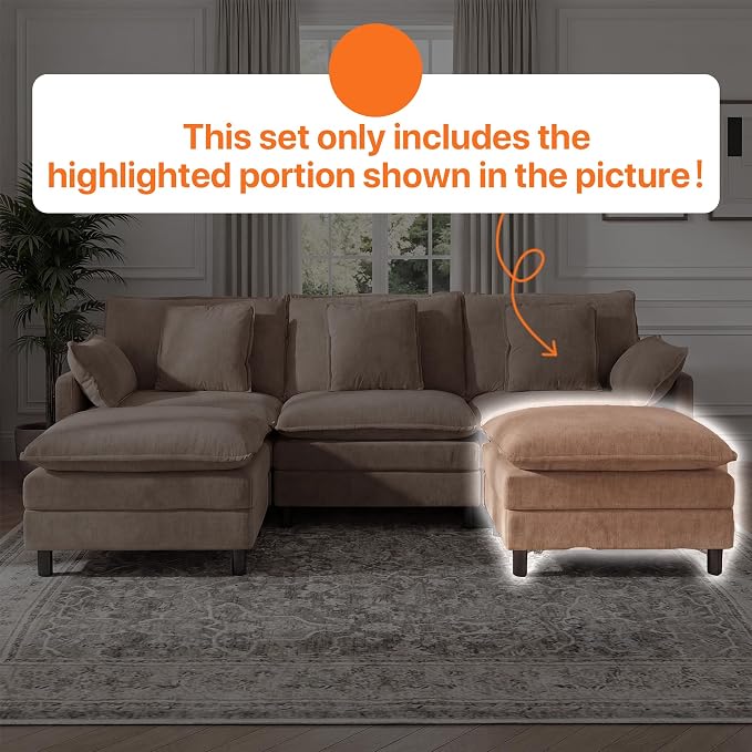 YDN 35.4" Square Cloud Couch Ottoman, Modern Ottoman for Modular Sectional Sofa, Footrest and Seat Cube for Living Room Bedroom, Office, Apartment, Khaki