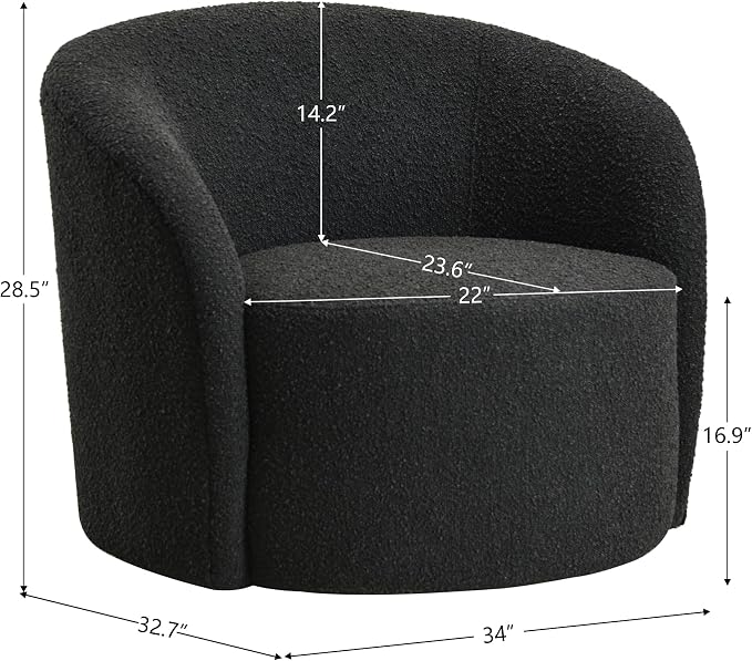 KINWELL 68" Boucle Upholstered Loveseat Sofa with Set of 2 Swivel Barrel Accent Chairs, Minimalist Comfy 2-Seater Couch and 2 Sherpa Armchairs for Small Spaces Apartment, Black