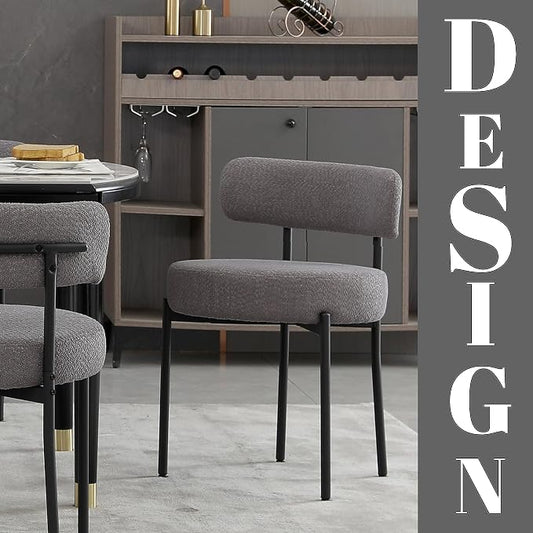 DYHOME Boucle Dining Chairs Set of 4, Upholstered Kitchen Dining Room Chairs, Side Chairs with Thick Cushions and Metal Legs for Kitchen Living Room, Dark Grey