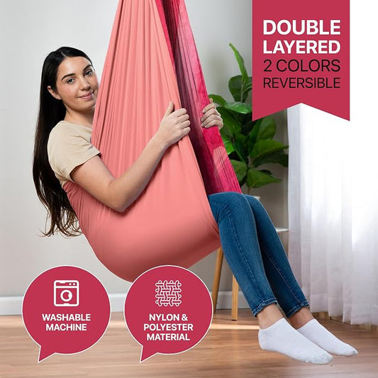 Indoor Sensory Swing for Kids or Outdoor – Holds 300lbs, Double-Layer, & 360° Swivel, Calming Compression Therapy Swing Hammock for Kids & Adults with All Hardware – Sensory-Motor Toys & Gifts