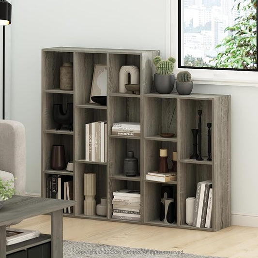 Furinno LUDER Book Shelf, 11-Cube Bookshelf, Reversible Bookcase, 9.4 x 29.1 x 41.7, Easy Assembly, for Living Room, Bedroom, Home Office, French Oak | Furinno