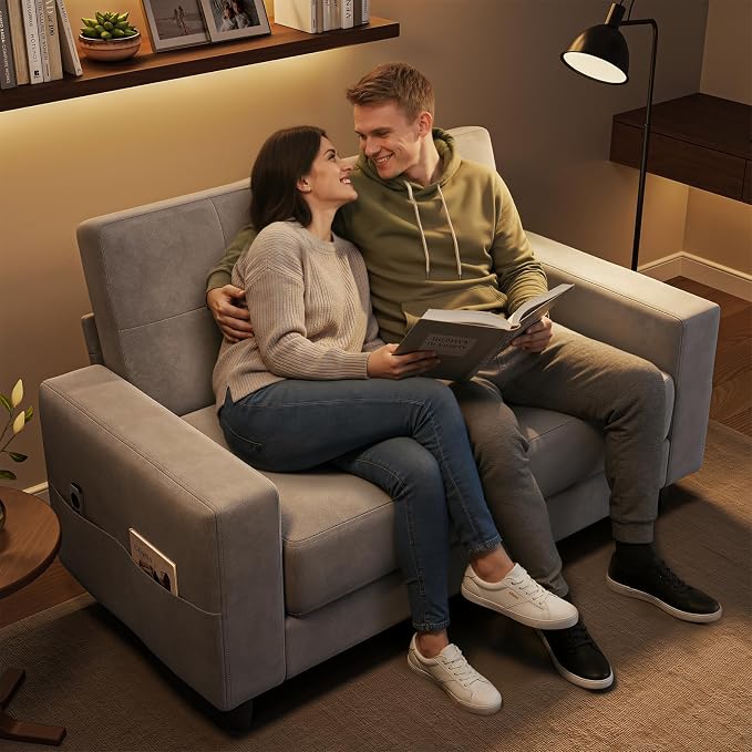 Loveseat Sofa丨53 inch Love Seat Small Couch for Small Space 丨7.5” Thick Seat Cushion Sofas for Bedroom丨Chenille Mini Couch for Apartment Light Grey