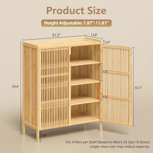 Shoe Cabinet with Doors Bamboo 5 Tiers Shoe Storage Cabinet for Entryway, 25 Pairs Wooden Shoe Cabinets, Modern Shoe Organizer Storage for Living Room, Bedroom, Hallway, Closet Nature