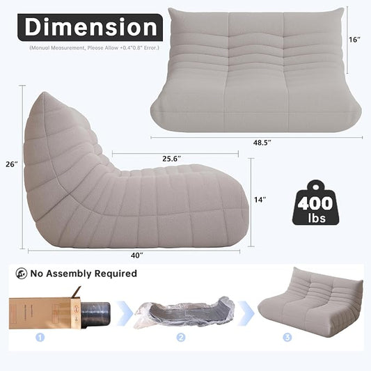 WHGBJA Bean Bag Chairs for Adults with Memory Foam Couch, Loveseat Sofa Chair for Bedroom, Living Room, Reading, Gaming Floor Sofa Couch, Boneless, Comfy