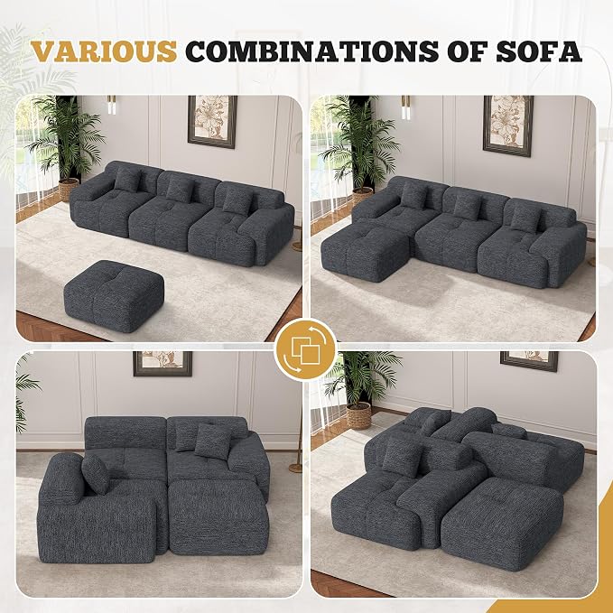 85" Cloud Loveseat Sofa in a Box, Modern Small Couch No Assembly Required, Comfy Deep Seat Boneless Couches for Living Room, Bedroom, Apartment, Grey-Black 1 PCS