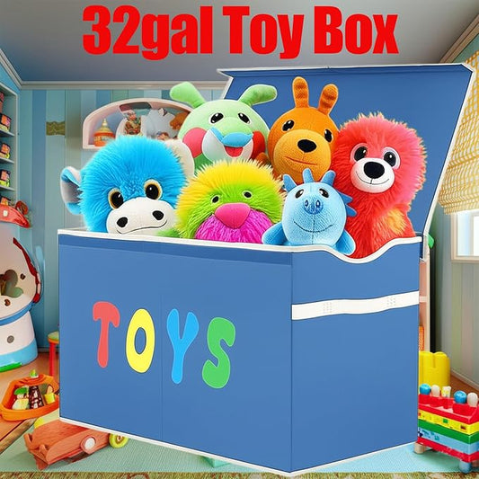 YOLOXO Toy Box Chest, Collapsible Sturdy Storage Bins with Lids, Extra Large Kids Toy Storage Organizer Boxes Bins Baskets for Kids, Boys, Girls, Nursery Room, Playroom, Closet (Classical Blue)