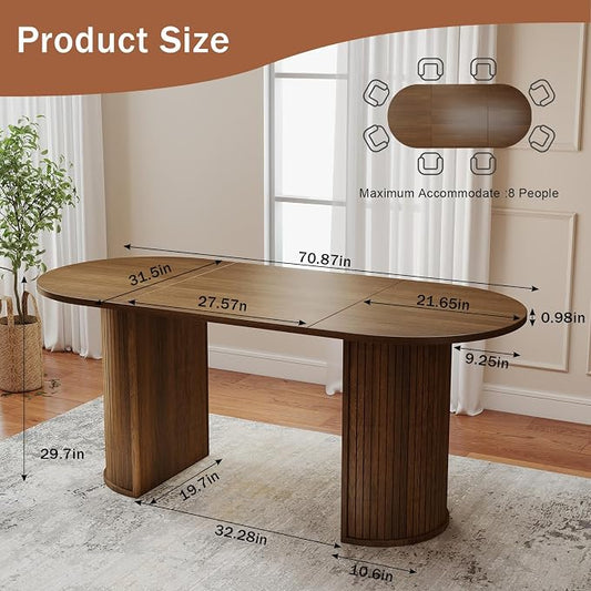 Oval Rectangular Dining Table for 4-8 People,70.87" Long Kitchen Table with Large Tabletop Wood Dinner Table Conference Meeting Table for Dining Room Living Room Kitchen,Brown