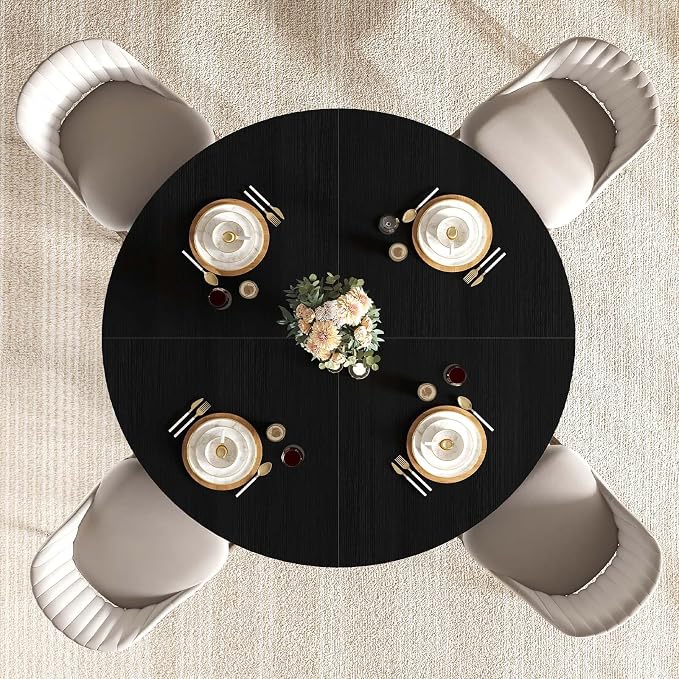IBF Black Round Dining Table for 4-6, 47 Inch Kitchen Table with Spacious Tabletop Modern Circle Dining Table, Wood Dinner Table Pedestal Base for Dining Room, Kitchen,Living Room,Office