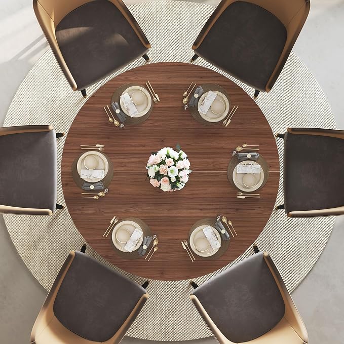 IBF 47" Round Dining Table for 4-6, Circle Kitchen Table with Storage Shelf, Circular Dining Room Tables with Fridge Space, Wood Dinner Tables for Home Kitchen, Walnut (Only Table)