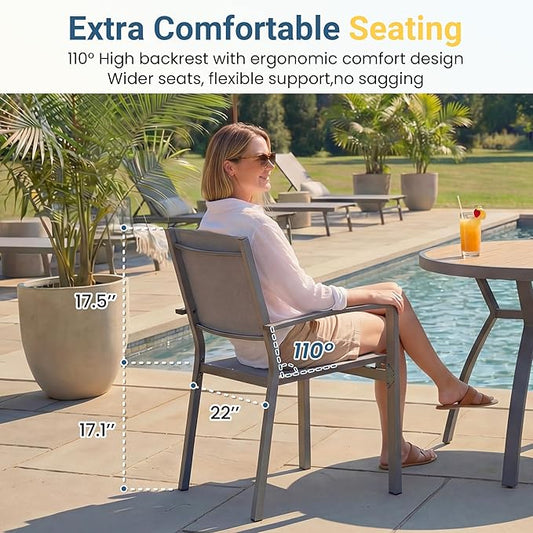 Heavy-Duty Metal Patio Chairs Set of 6, Outdoor Patio Chairs with Breathable Quick-Drying Textilene, Outdoor Chair with 110° Ergonomic High Backrest for Porch, Patio, Garden, Deck, Backyard