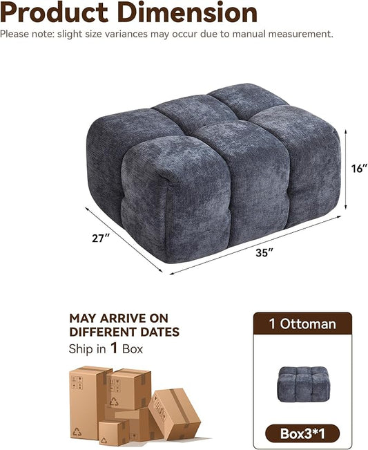Large Boneless Ottoman, Upholstered Cloud Ottomans for Couch, Oversized Modern Foot Rest for Sectional Couches for Living Room, Foot Stools No Assembly Required, Tufted Ottoman, Blue