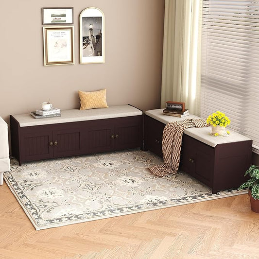 HOMEFORT 54.4" Shoe Bench with Lift Top Storage, Entryway Bench with Cushioned Seat, Wooden End of Bed Bench, Shoe Cabinet Bench with Hidden Storage Space, for Bedroom, Hallway,Espresso