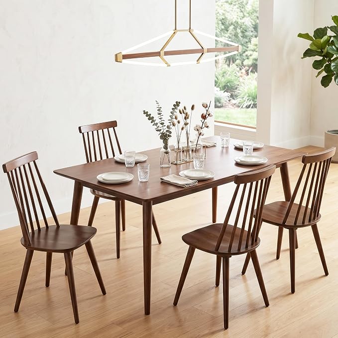 DUHOME Walnut Windsor Wooden Dining Chairs Set of 4, Wood Dining Room Chair Spindle Side Kitchen Room Country Farmhouse Chairs Walnut