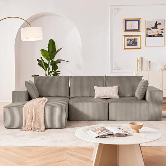 108” Modular Sectional Sofa, Cloud Sectional Couch with Deep Seat, Boneless Couches for Living Room Bedroom, Modern Modular L-Shape Sofa Couch with Chaise (LightGray, Left Facing Chaise)