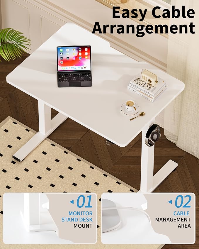 Okin Small Electric Standing Desk, 36" x 24" Whole Piece Height Adjustable Desk, White Sit to Stand Computer Workstation for Home Office