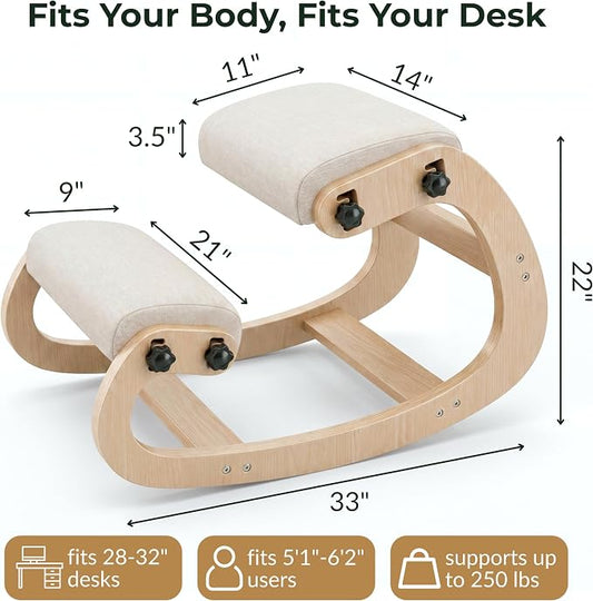 NYPOT Ergonomic Kneeling Chair with Adjustable Seats - Knee Chair for Posture Correction & Kneel Rocking Stool for Desk - Back Pain Relief for Home and Office, Supports 250 pounds - 5 Years Warranty
