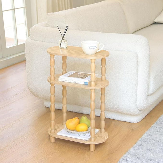 MaxSmeo Narrow End Table, Small Narrow Side Table for Small Spaces, 3-Tier Skinny End Table Nightstand for Bedroom, Living Room and Office (Natural)